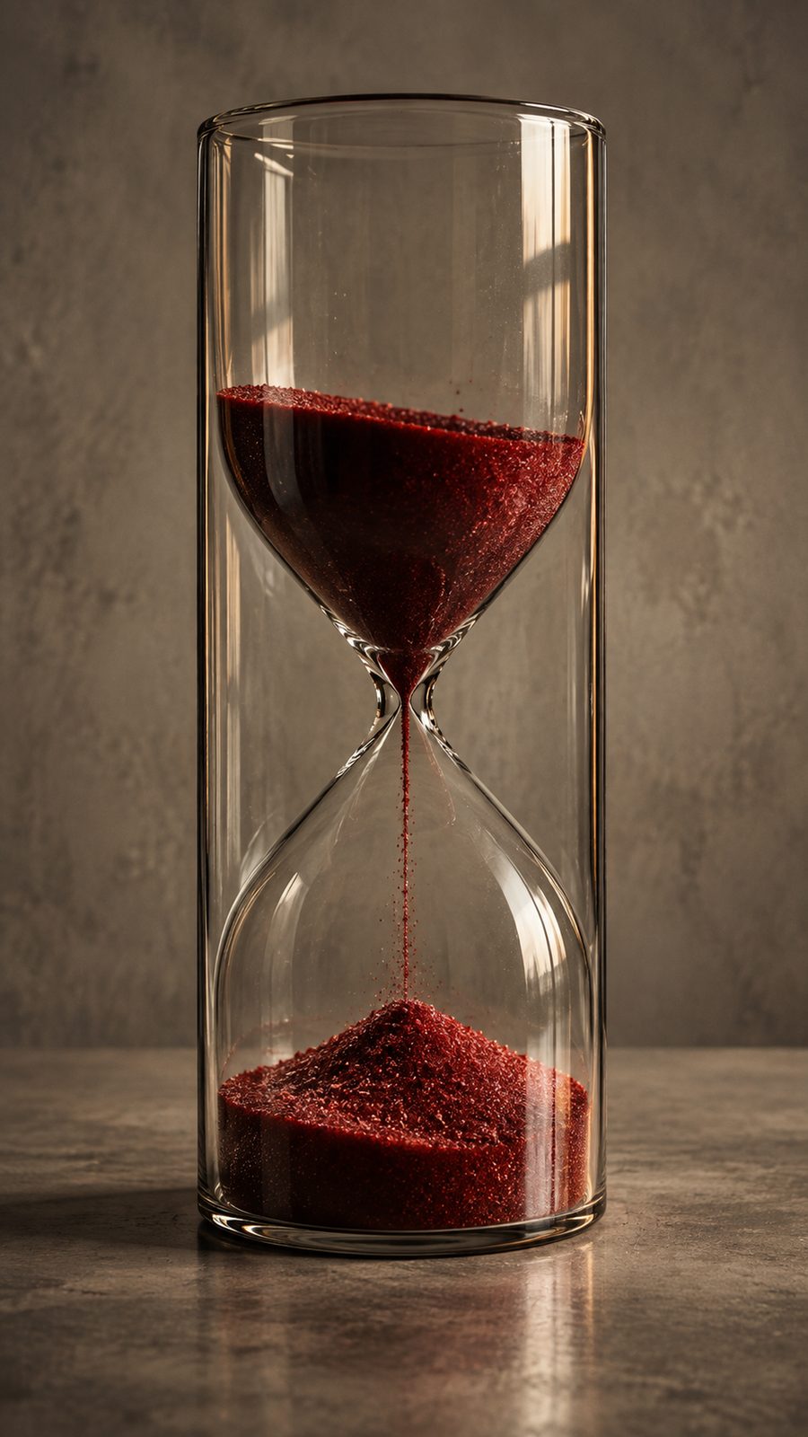 An hourglass running with red sand